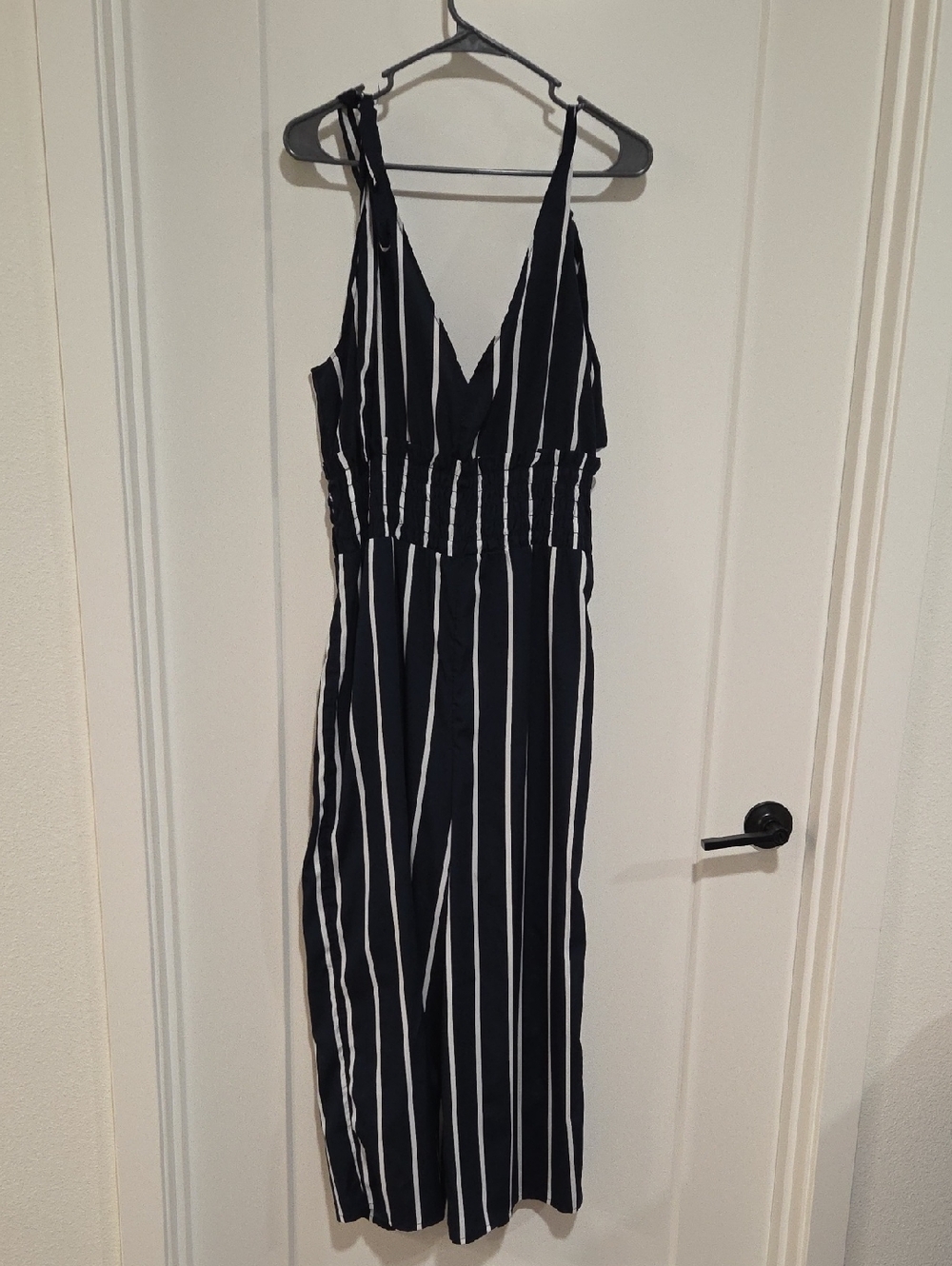 ASOS Navy and White Vertical Stripe Sleeveless Jumpsuit